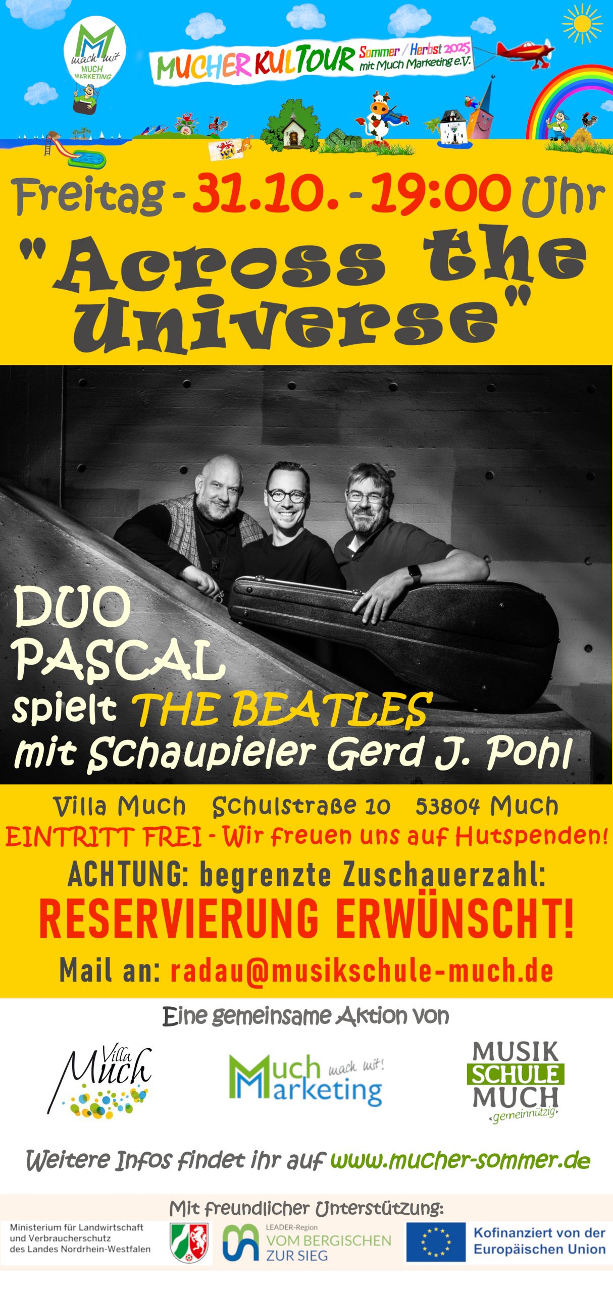 FreiTAG - 31.10.25 „ACROSS THE UNIVERSE“ – Duo Pascal spielt BEATLES – Villa Much 19:00 Uhr - Eintritt frei / Hutspende